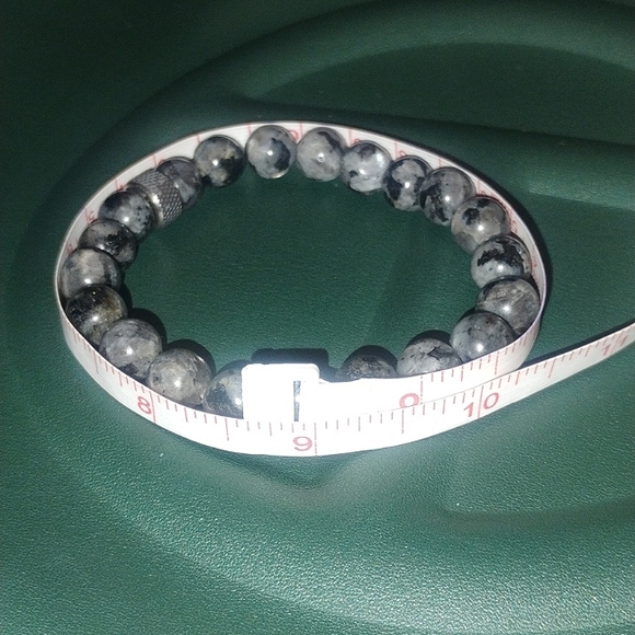 Black Larvikite Labradorite Beaded Bracelet with Stainless Steel Accent NEW - Picture 3 of 5